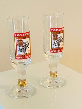 Stolichnaya Russian Vodka Shot Glass - USSR Stemmed Stoli Shooter x2 New